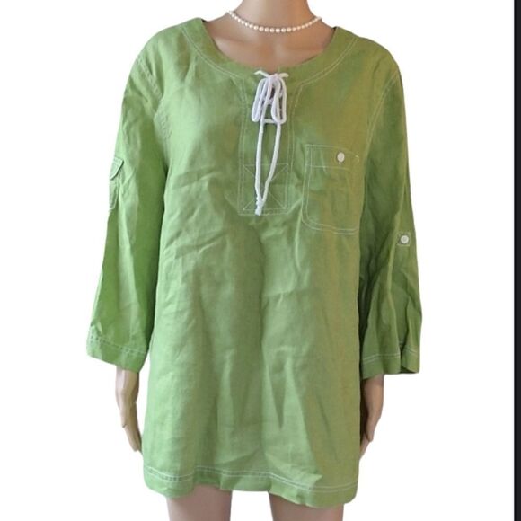 David Brooks Woman, Women's Size 1X Green Long Sleeve Tunic Blouse Shirt - Picture 1 of 12